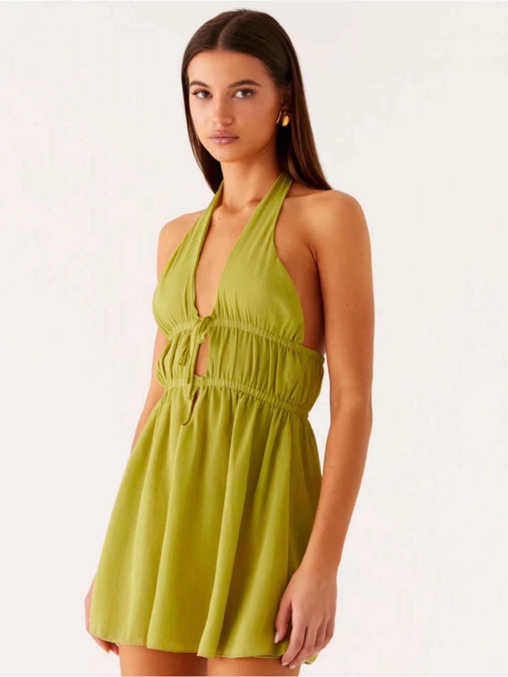 Peppermayo Citrus Green Dione Halter Mini Dress